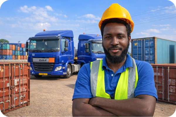 PC Trucks container transport at Tema Port